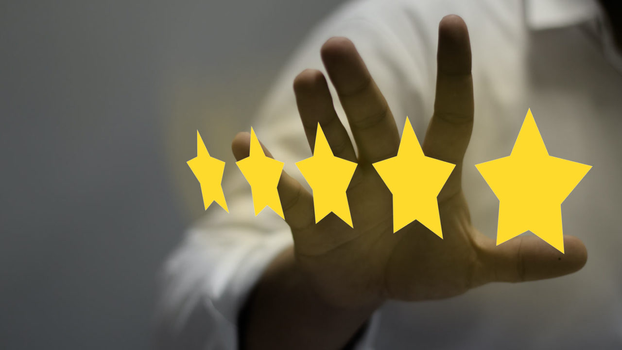Boss giving five star performance appraisal